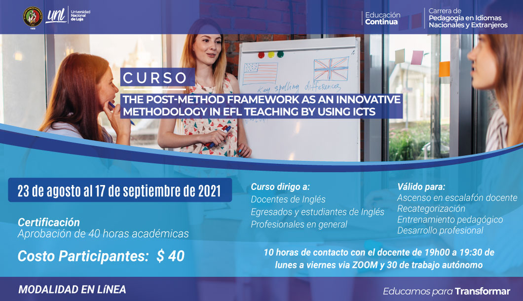 Curso The Post-method framework as an innovative methodology in EFL  teaching by using ICTs